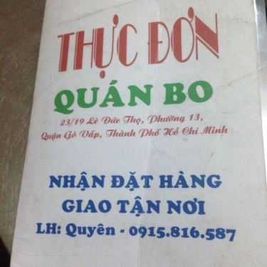 Thực đơn- Quán Ăn Quán Bo - Lê Đức Thọ
