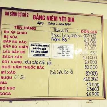 Thực đơn- Quán Bò Sính