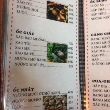 Thực đơn- Quán Ăn Quán Bona - Hải Sản Tươi Sống