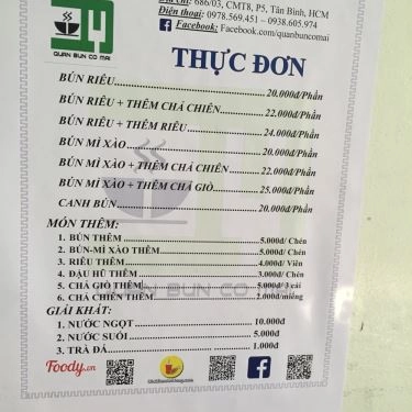 Thực đơn- Quán Ăn Quán Bún Cô Mai