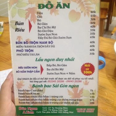 Thực đơn- Quán Ăn Quán Bún Ngon - Đặng Văn Ngữ