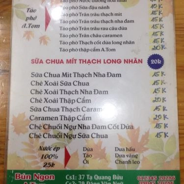 Thực đơn- Quán Ăn Quán Bún Ngon - Đặng Văn Ngữ