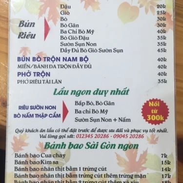 Thực đơn- Quán Ăn Quán Bún Ngon - Đặng Văn Ngữ