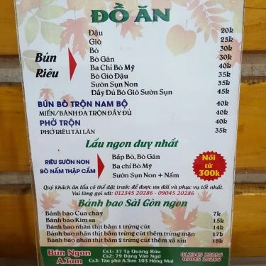 Thực đơn- Quán Ăn Quán Bún Ngon - Đặng Văn Ngữ