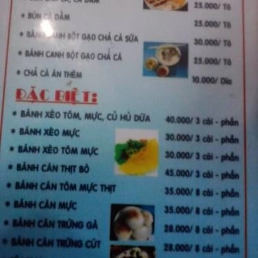 Thực đơn- Quán Ăn Quán Cát Vàng - Rạch Bùng Binh