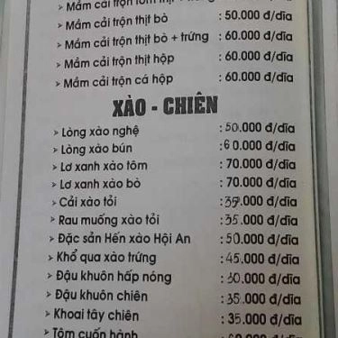 Thực đơn- Quán Ăn Hải Sản Cây Dừa I