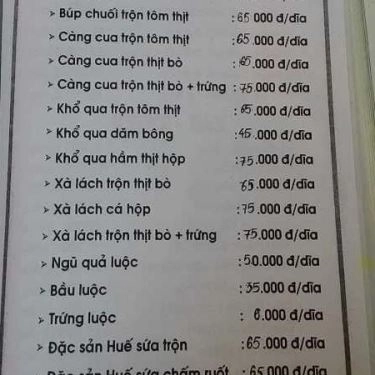 Thực đơn- Quán Ăn Hải Sản Cây Dừa I