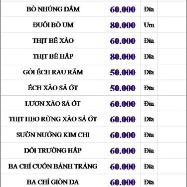 Thực đơn- Quán Ăn Cây Nhãn - Hải Sản Tươi Sống