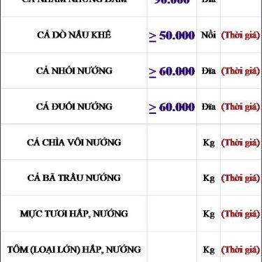 Thực đơn- Quán Ăn Cây Nhãn - Hải Sản Tươi Sống