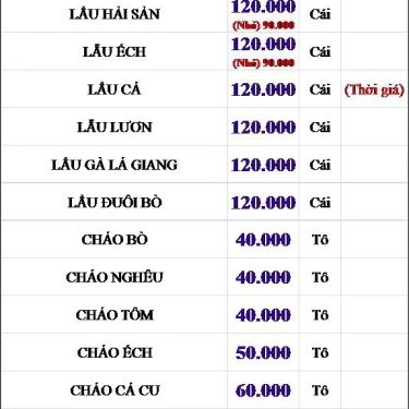 Thực đơn- Quán Ăn Cây Nhãn - Hải Sản Tươi Sống
