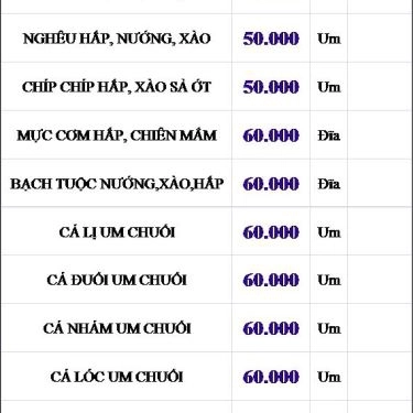 Thực đơn- Quán Ăn Cây Nhãn - Hải Sản Tươi Sống