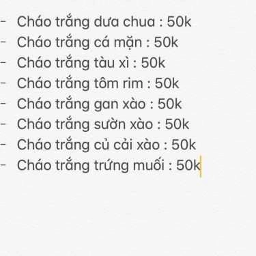 Thực đơn- Quán Chã - Cháo Trắng, Cá Mặn & Trứng Muối
