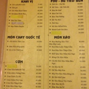 Thực đơn- Quán Ăn Quán Chay Thiện Duyên