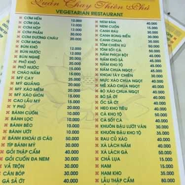 Thực đơn- Quán Ăn Quán Chay Thiên Phú - Nguyễn Công Trứ
