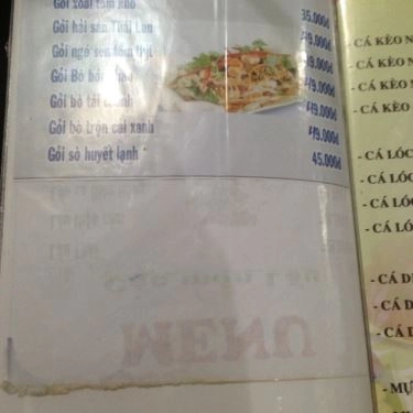 Thực đơn- Quán Ăn Quán Chín Nghĩa - Dương Quảng Hàm