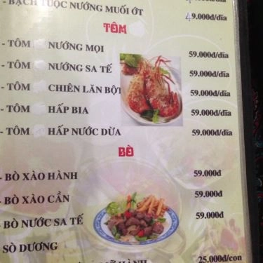 Thực đơn- Quán Ăn Quán Chín Nghĩa - Dương Quảng Hàm