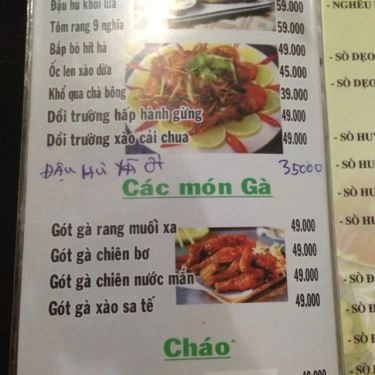 Thực đơn- Quán Ăn Quán Chín Nghĩa - Dương Quảng Hàm