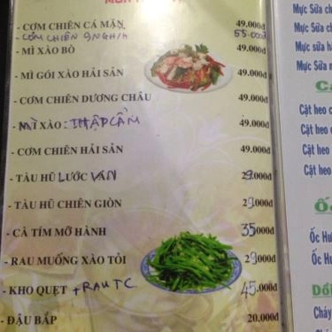 Thực đơn- Quán Ăn Quán Chín Nghĩa - Dương Quảng Hàm