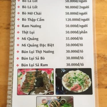 Thực đơn- Quán Ăn Quán Cô Tuý 2 - Bánh Khoái & Bò Lá Lốt