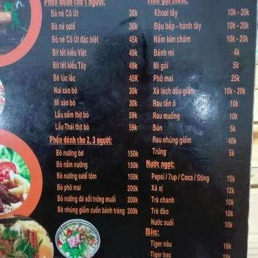 Thực đơn- Quán Ăn Quán Cô Út - Bò Né - Nguyễn Hồng Đào