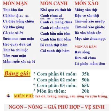 Thực đơn- Quán Ăn Cơm Gia Việt - Mai Văn Vĩnh