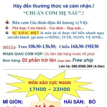 Thực đơn- Quán Ăn Cơm Gia Việt - Mai Văn Vĩnh