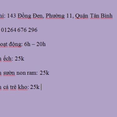 Thực đơn- Quán Ăn Cơm Phi Yến