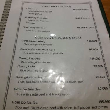 Thực đơn- Quán Ăn Quán Cơm Phố - Lê Văn Hưu