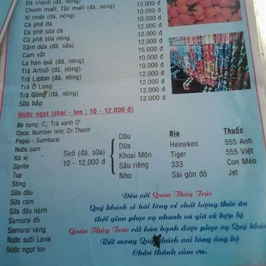 Thực đơn- Quán Ăn Quán Cơm Thủy Trúc