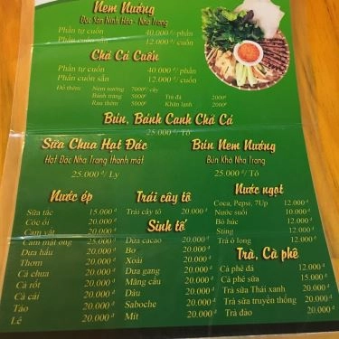 Thực đơn- Quán Ăn Quán Của Má - Nem Nướng, Đặc Sản Nha Trang