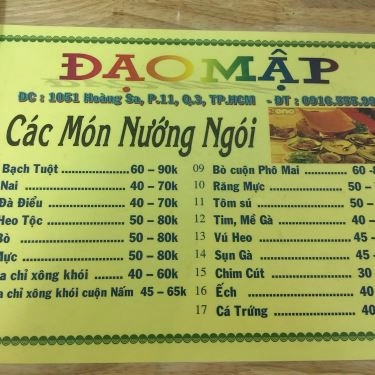 Thực đơn- Quán Ăn Quán Đạo Mập - Ốc, Lẩu & Nướng - Hoàng Sa