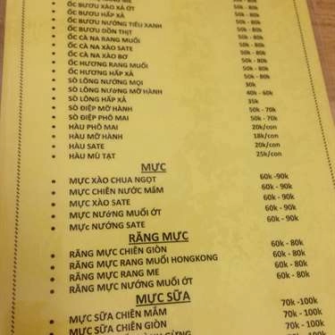 Thực đơn- Quán Ăn Quán Đạo Mập - Ốc, Lẩu & Nướng - Hoàng Sa
