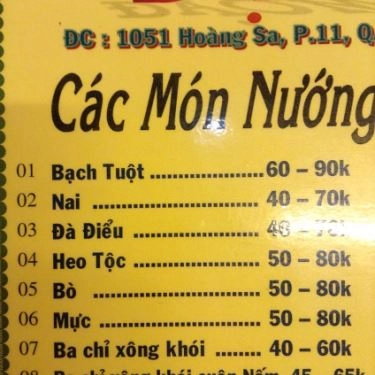 Thực đơn- Quán Ăn Quán Đạo Mập - Ốc, Lẩu & Nướng - Hoàng Sa