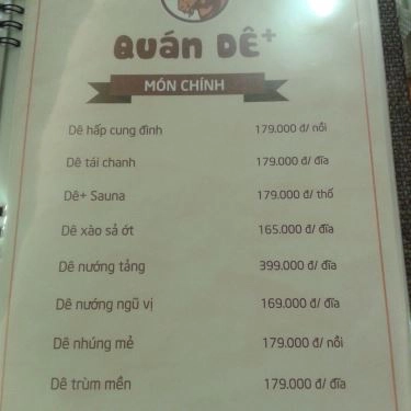 Thực đơn- Nhà Hàng Quán Dê+