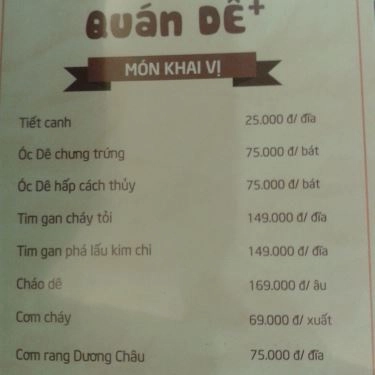 Thực đơn- Nhà Hàng Quán Dê+