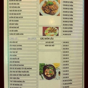 Thực đơn- Quán Ăn Quán Dê 37 - Trần Thái Tông