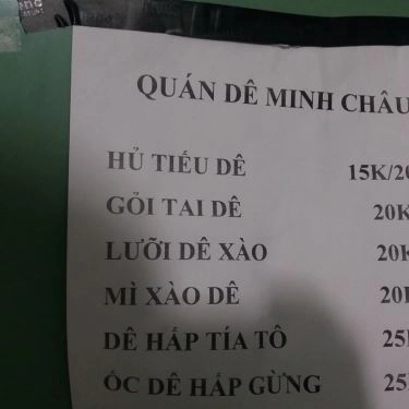 Thực đơn- Quán Ăn Quán Dê Minh Châu