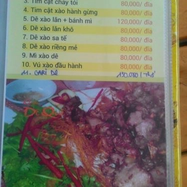 Thực đơn- Quán Ăn Quán Dê Quê - Nhậu Bình Dân