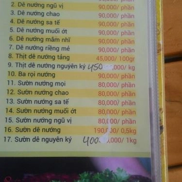 Thực đơn- Quán Ăn Quán Dê Quê - Nhậu Bình Dân