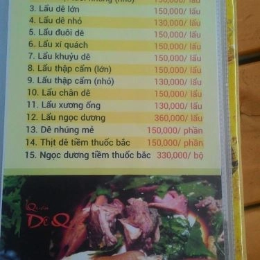 Thực đơn- Quán Ăn Quán Dê Quê - Nhậu Bình Dân