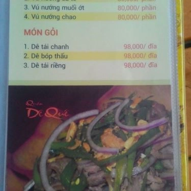 Thực đơn- Quán Ăn Quán Dê Quê - Nhậu Bình Dân