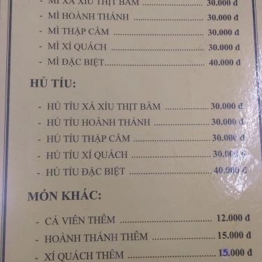 Thực đơn- Quán Ăn Quán Diệp Ký Mì Gia