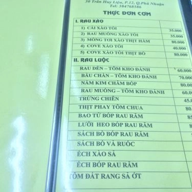 Thực đơn- Quán Ăn Quán Đông Ba - Trần Huy Liệu