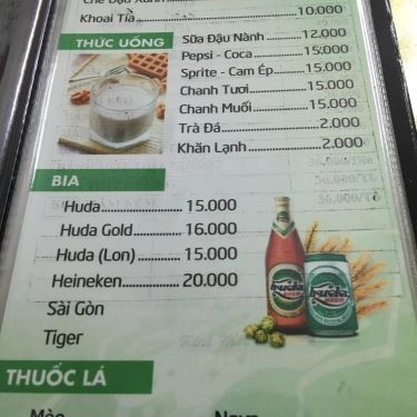 Thực đơn- Quán Ăn Quán Đông Ba - Trần Huy Liệu