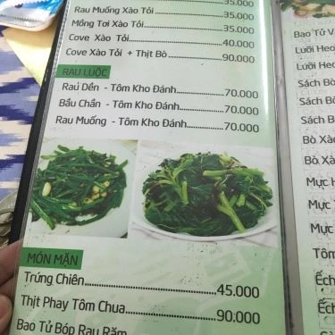 Thực đơn- Quán Ăn Quán Đông Ba - Trần Huy Liệu