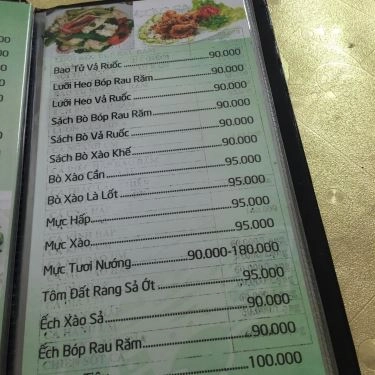 Thực đơn- Quán Ăn Quán Đông Ba - Trần Huy Liệu