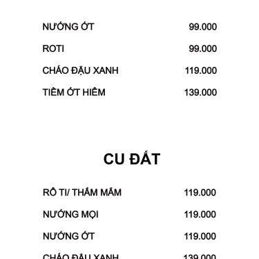 Thực đơn- Quán Gần Nhà - Quán Ăn Gia Đình
