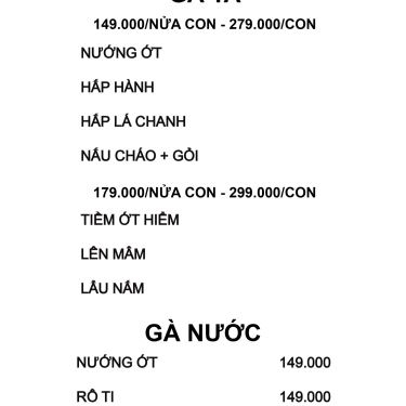 Thực đơn- Quán Gần Nhà - Quán Ăn Gia Đình