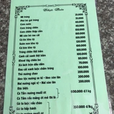 Thực đơn- Quán Gió - Quán Ăn Gia Đình