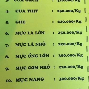 Thực đơn- Quán Ăn Quán Hải Sản 79 - Trần Phú